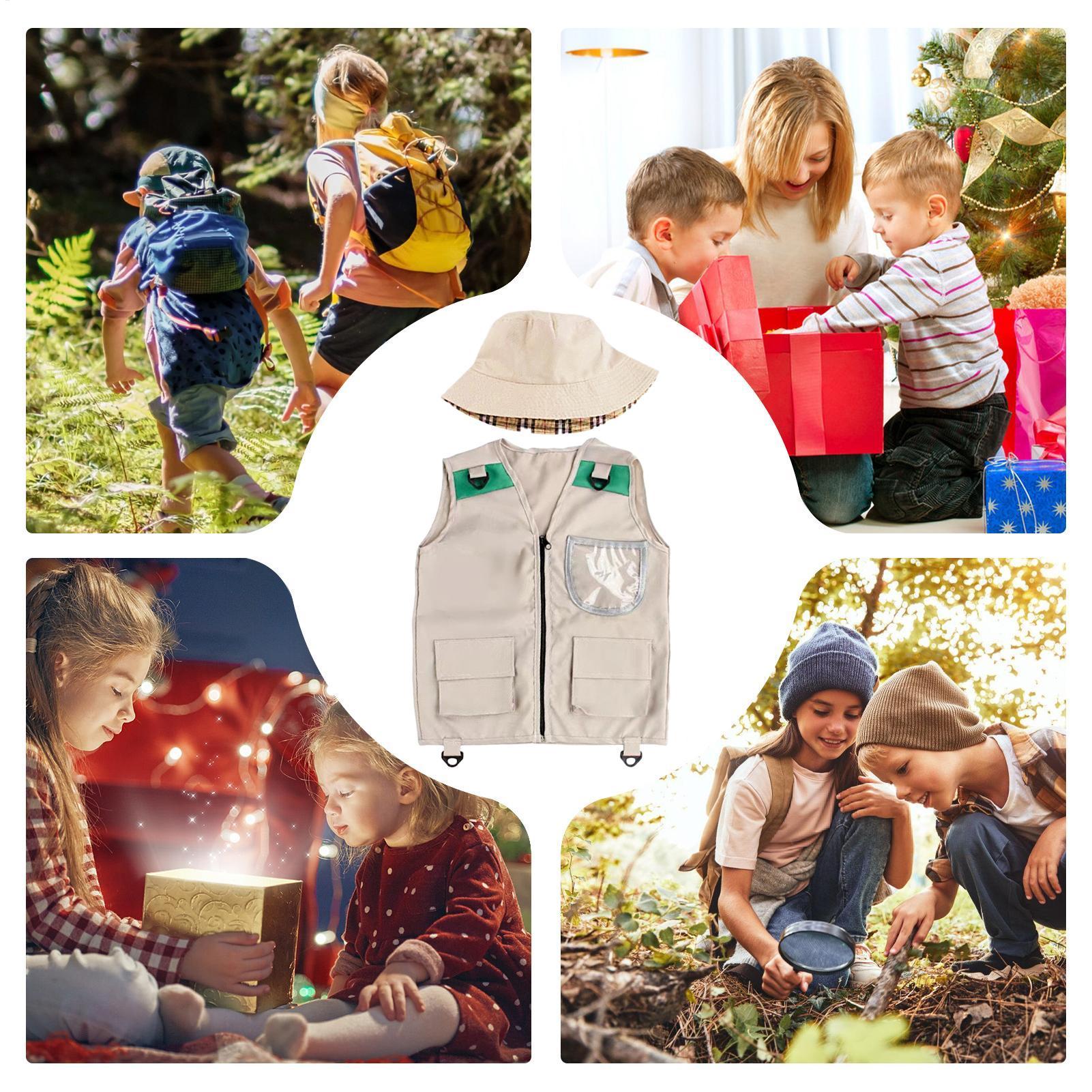 Outdoor Adventure Activities For Kids - Colete e Chapéu de Explorador Infantil,