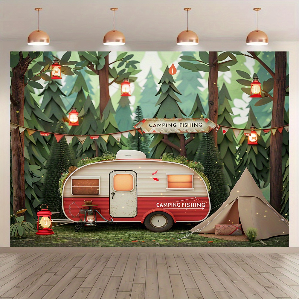 Poliéster Selva Camping Tema B - Outdoor Adventure Background avaliação e preço