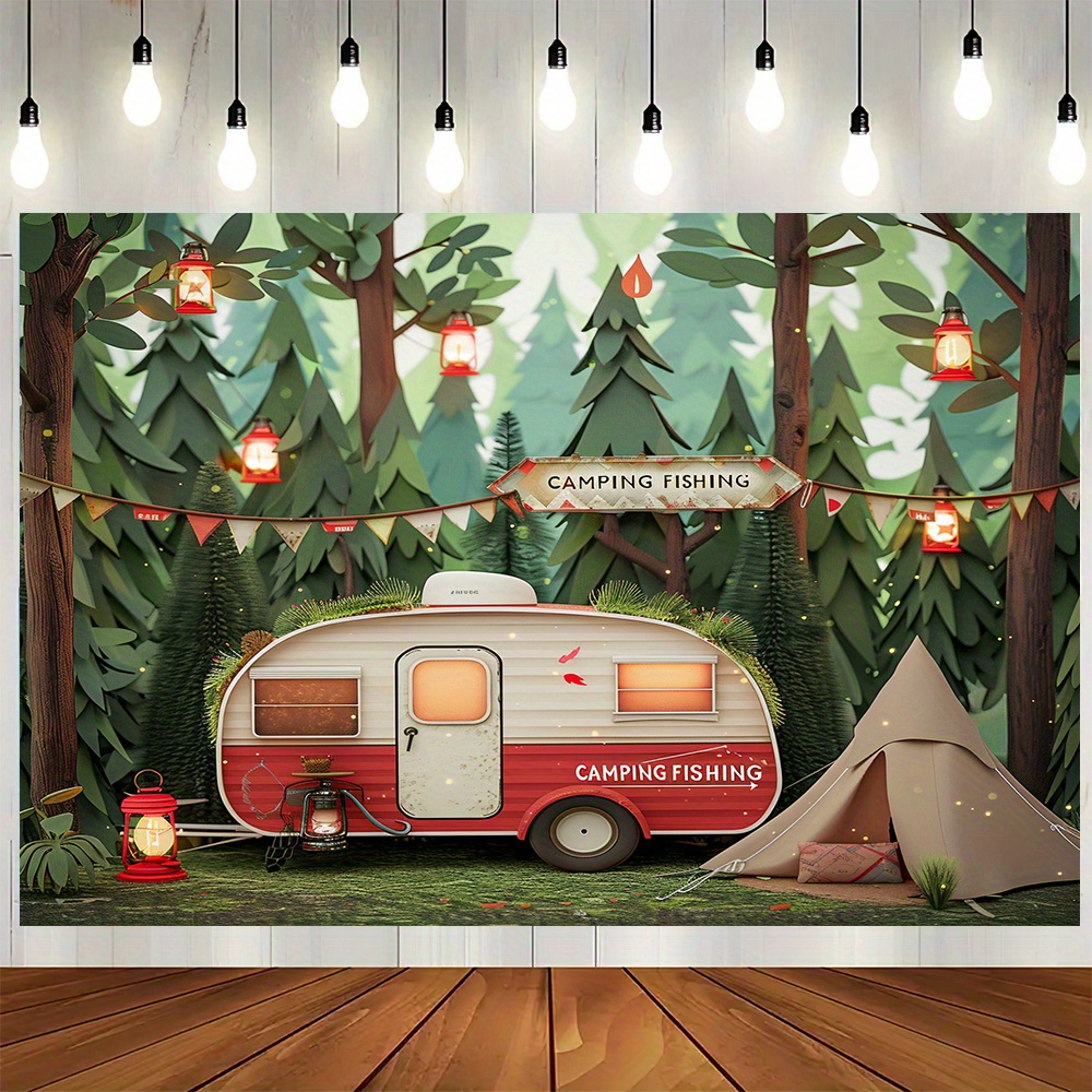 Poliéster Selva Camping Tema B - Outdoor Adventure Background avaliação e preço