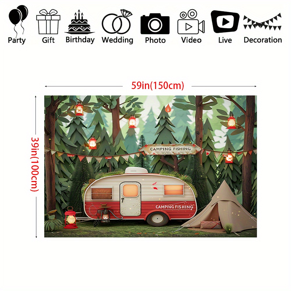 Poliéster Selva Camping Tema B - Outdoor Adventure Background avaliação e preço